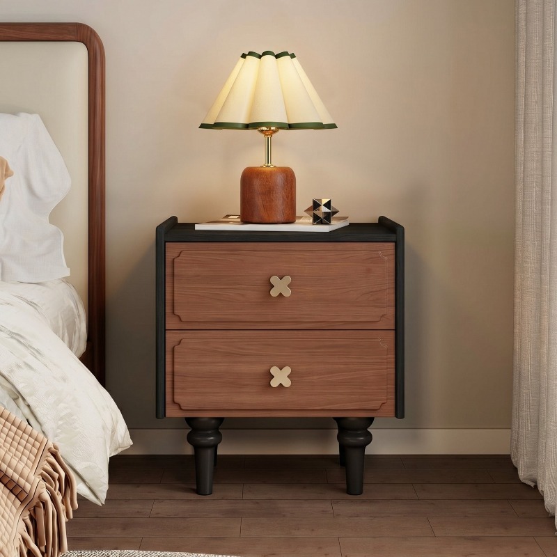 Solid Wood Nightstand 2 Drawers - Comodino in Legno Massello Nero per