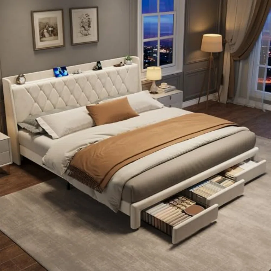 King Size Bed Frame With Storage Drawers - Letto matrimoniale con struttura a piattaforma