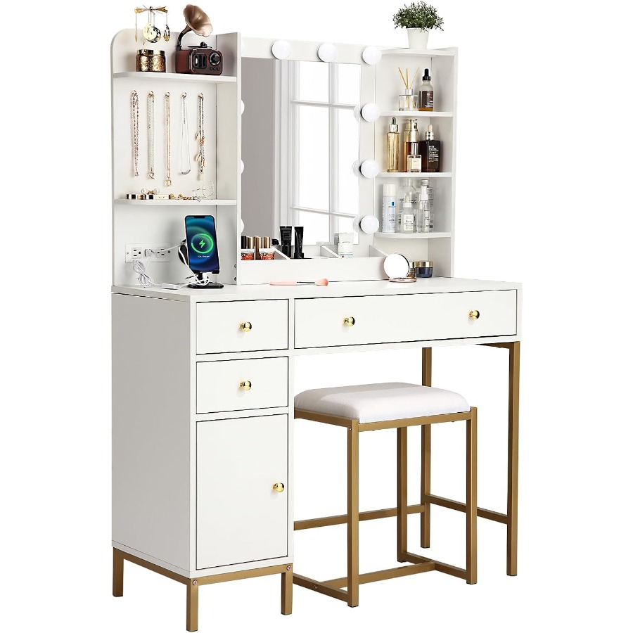 Dressing Table Vanity With Lighted Mirror - Tavolo da toeletta con specchio e