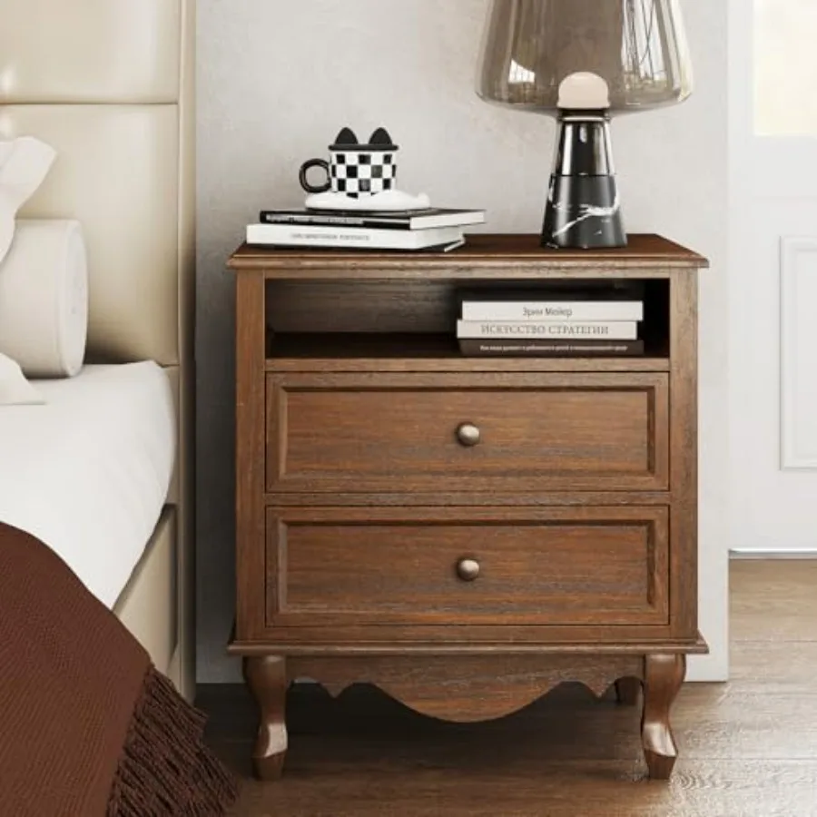 Solid Wood Nightstand 2 Drawers - Comodino in legno massello, fornito completamente
