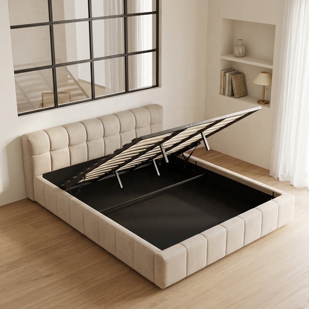 Gas Lift Storage Bed Hydraulic - Letto Moderno Imbottito con Contenitore, Meccanismo