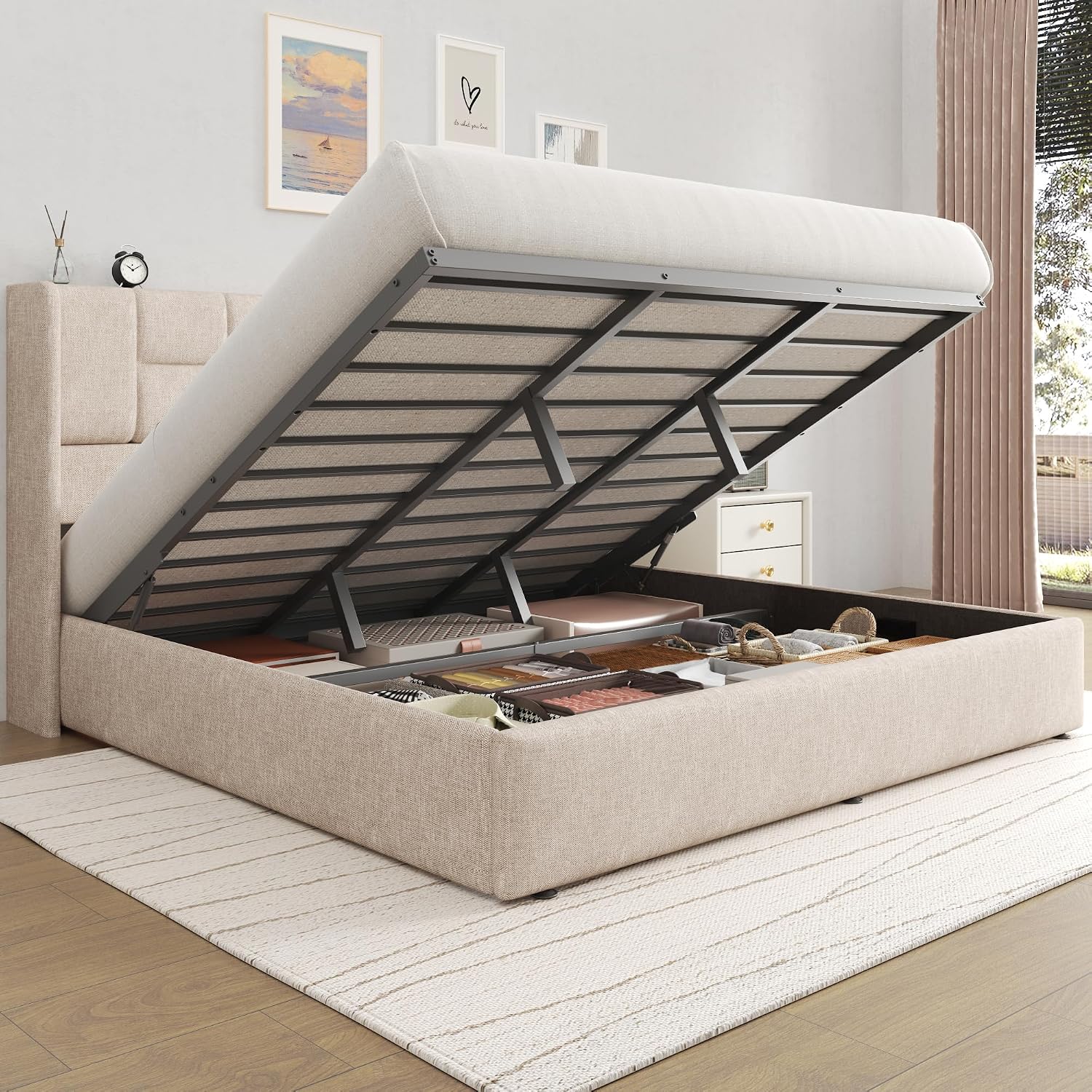 Letto matrimoniale imbottito i - Gas Lift Storage Bed Hydraulic recensione e prezzo