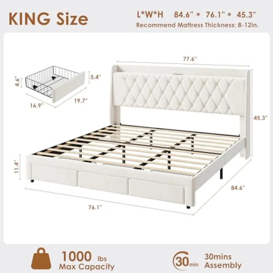 Letto matrimoniale con struttu - King Size Bed Frame With Storage Drawers recensione e prezzo